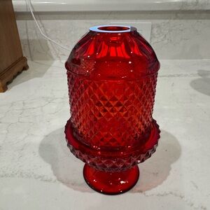 Vintage Mcm Viking Red Diamonds Point Glass Fairy Lamp